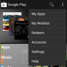 Nexus Google Play My Options Menu