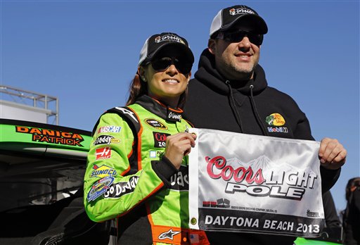 Danica Patrick and Boss Tony Stewart Celebrating Her 1st Sprint Cup Pole Win